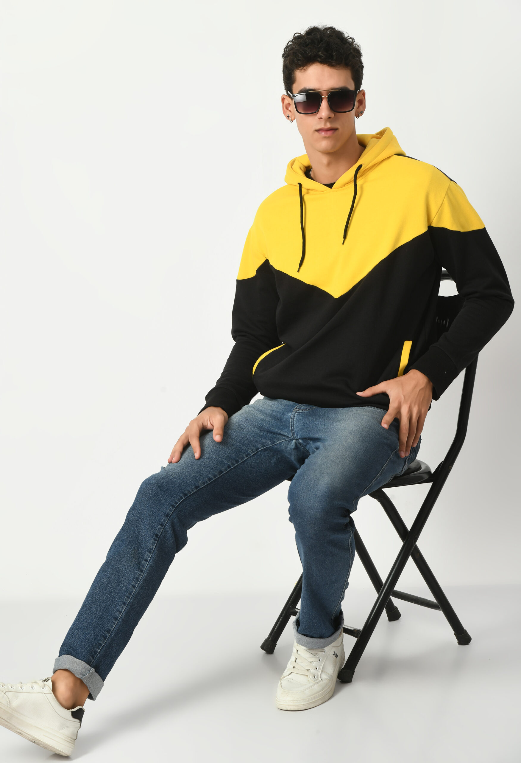 Multi Coloured Hoodies for Men - Yellow & Black V