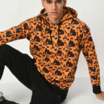 Printed Hoodie for Men Orange on Black