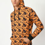 Printed Hoodie for Men - Orange on Black - 4