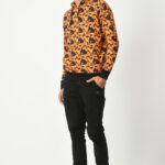 Printed Hoodie for Men - Orange on Black - 5