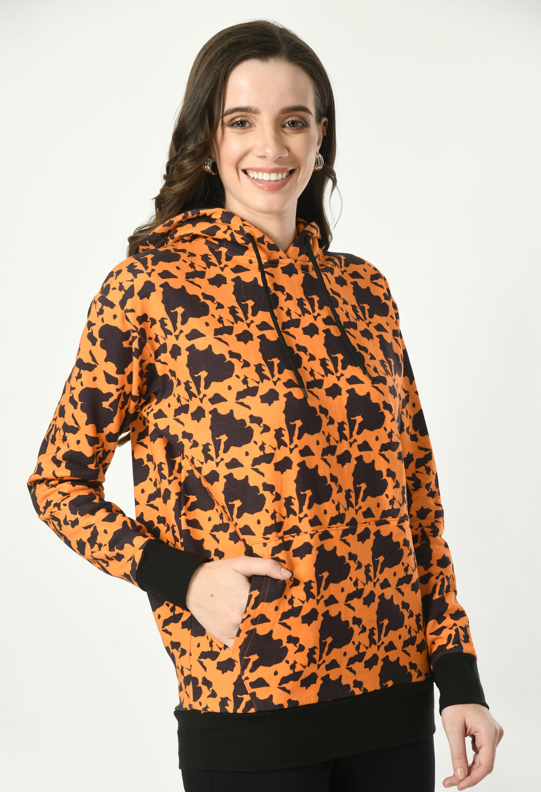 Printed Hoodies for Women - Orange on Black - 5