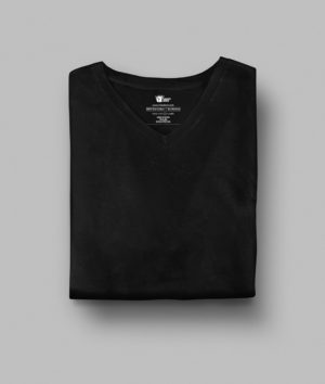 Men Plain Black T Shirt V-Neck
