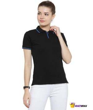 Premium Organic Cotton (Certified) Black Polo with Blue Tipping-W