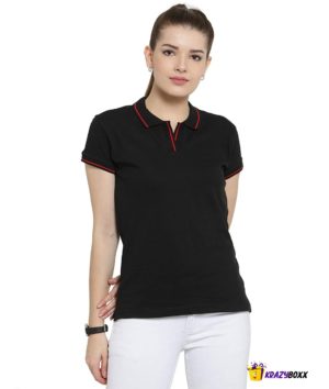 Premium Organic Cotton (Certified) Black Polo with Red Tipping-W