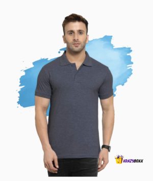 Men Plain Charcoal Melange Polo