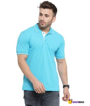 Premium Organic Cotton Electric Blue Polo with White Tipping (KB - 24)