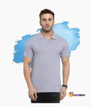 Men Plain Grey Melange Polo
