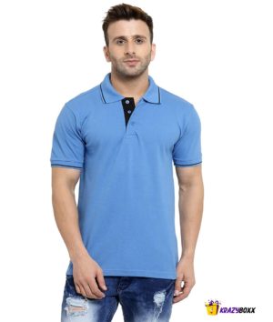 Premium Organic Cotton Indian Blue Polo with Black Tipping (KB - 29)