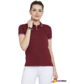 Premium Organic Cotton (Certified) Maroon Polo with White Tipping-W