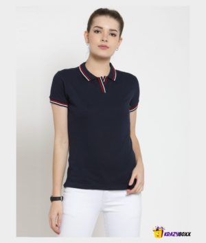 Women Tipped Navy Blue Polo