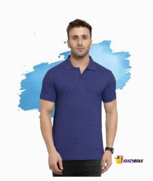 Men Plain Navy Blue Melange Polo