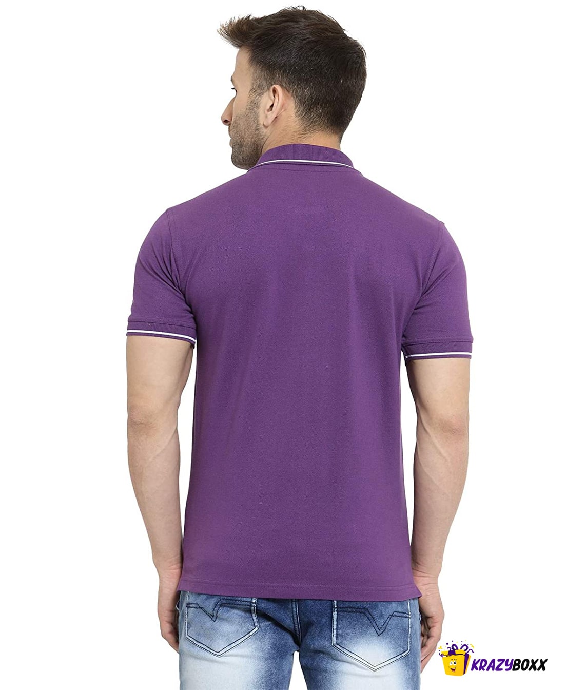 Premium Organic Purple Polo Neck T Shirt with White Tipping 2 Premium Organic Purple Polo Neck T Shirt with White Tipping - Image 2
