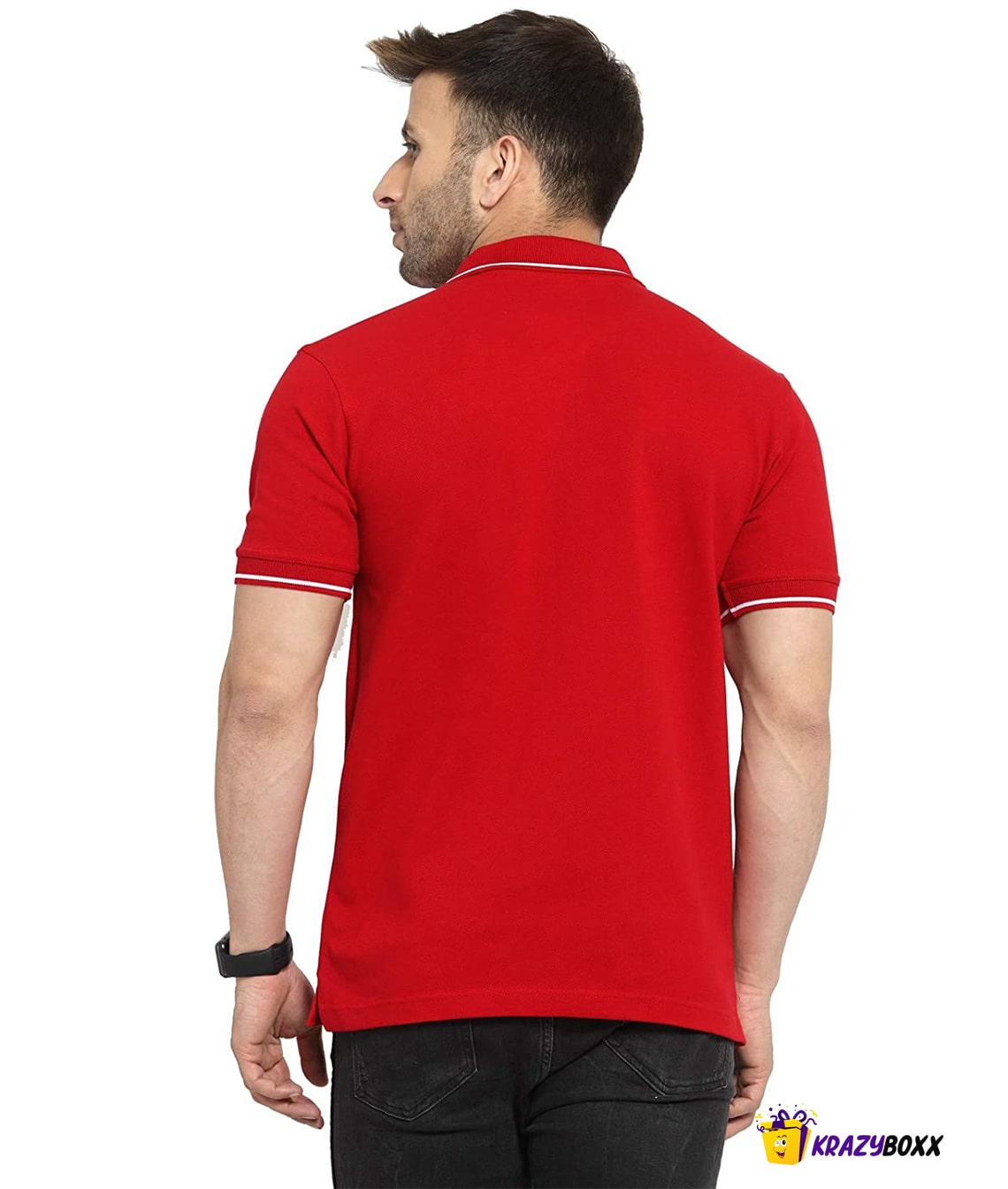 Premium Organic Mens T shirt with collar Red Polo with White Tipping 2 Premium Organic Mens T shirt with collar Red Polo with White Tipping - Image 2