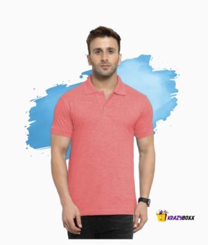 Men Plain Red Melange Polo
