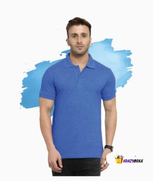 Men Plain Royal Blue Melange Polo