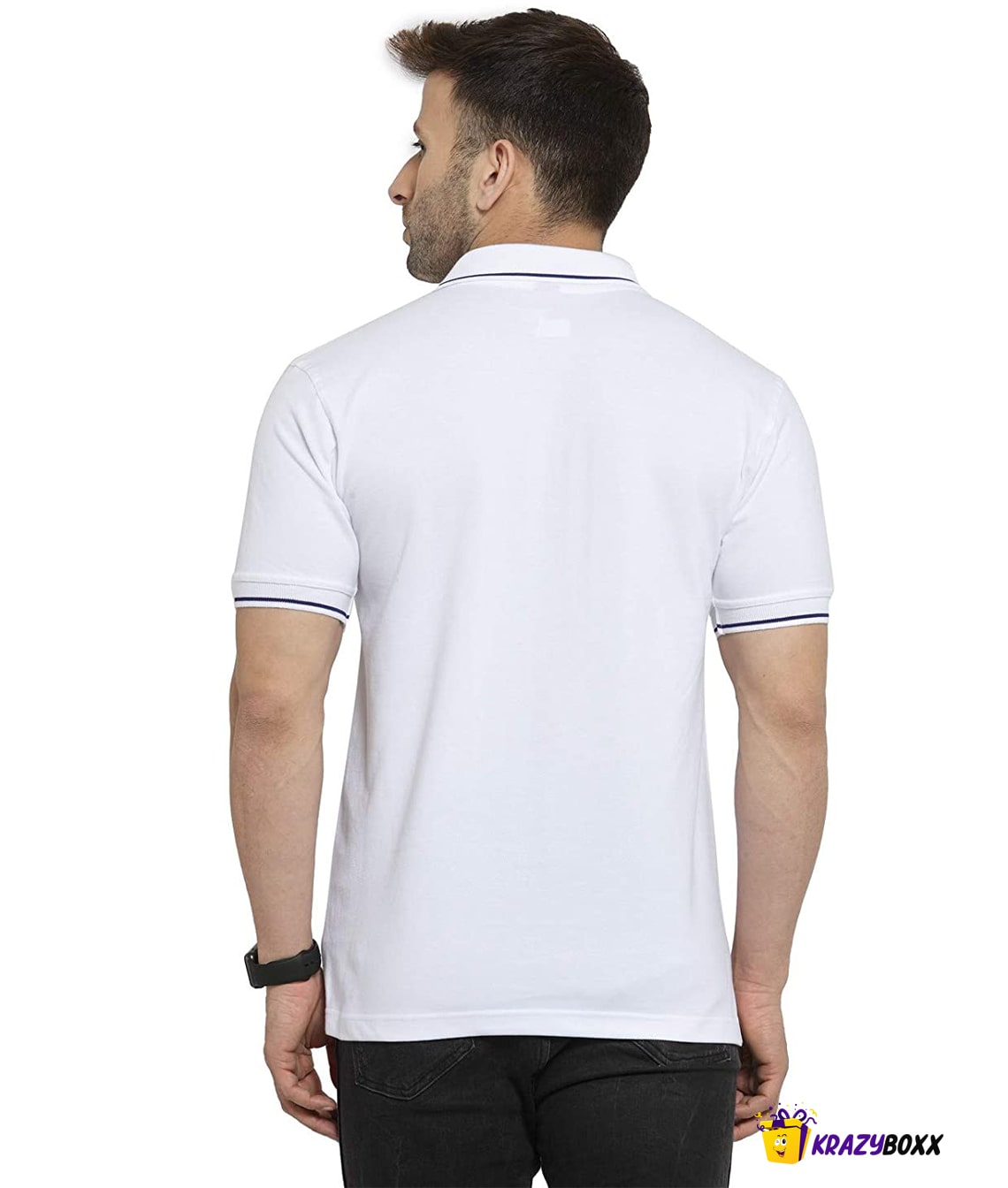 Premium Organic White Polo T shirt with Blue Tipping 2 Premium Organic White Polo T shirt with Blue Tipping - Image 2