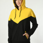 Designer Hoodie for Women - Yellow & Black V Shaped - 1