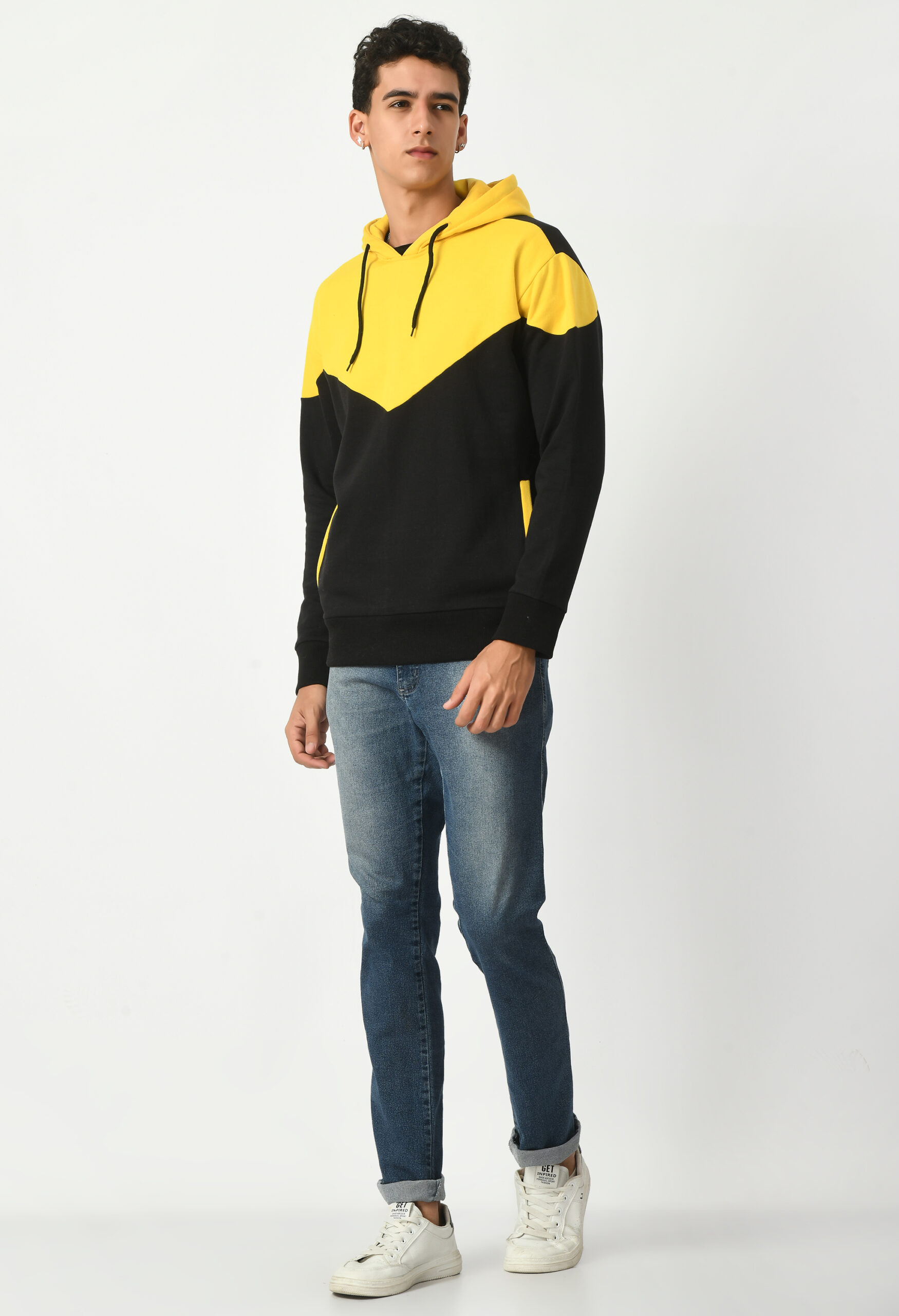 Multi Coloured Hoodies for Men - Yellow & Black V