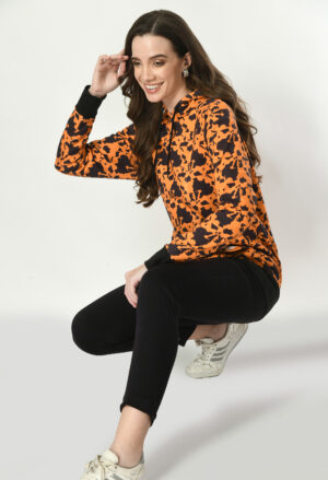 Printed Hoodies for Women - Orange on Black - 8